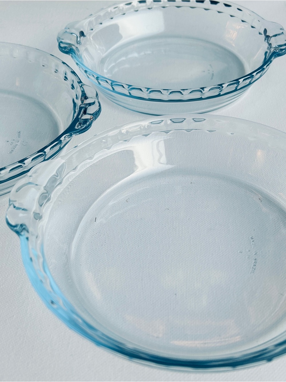 VTG Marinex Fluted Small 7” Pie Dish Set Blue Tint Glass Made In Brazil SET OF 3